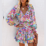 Ariana - Vestido mini con escote en V, manga larga y volantes