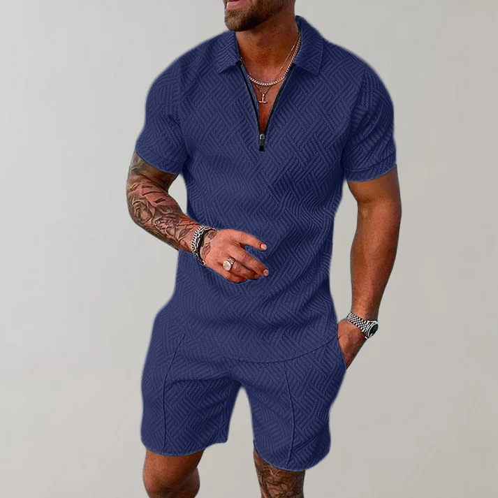 Conjunto de Camisa Polo y Pantalones Cortos Elegante y Casual para Hombres
