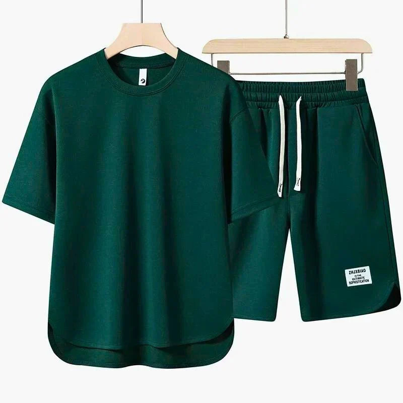 Conjunto Casual de Dos Piezas para Hombre: Camiseta y Pantalones Cortos con Cintura Ajustable