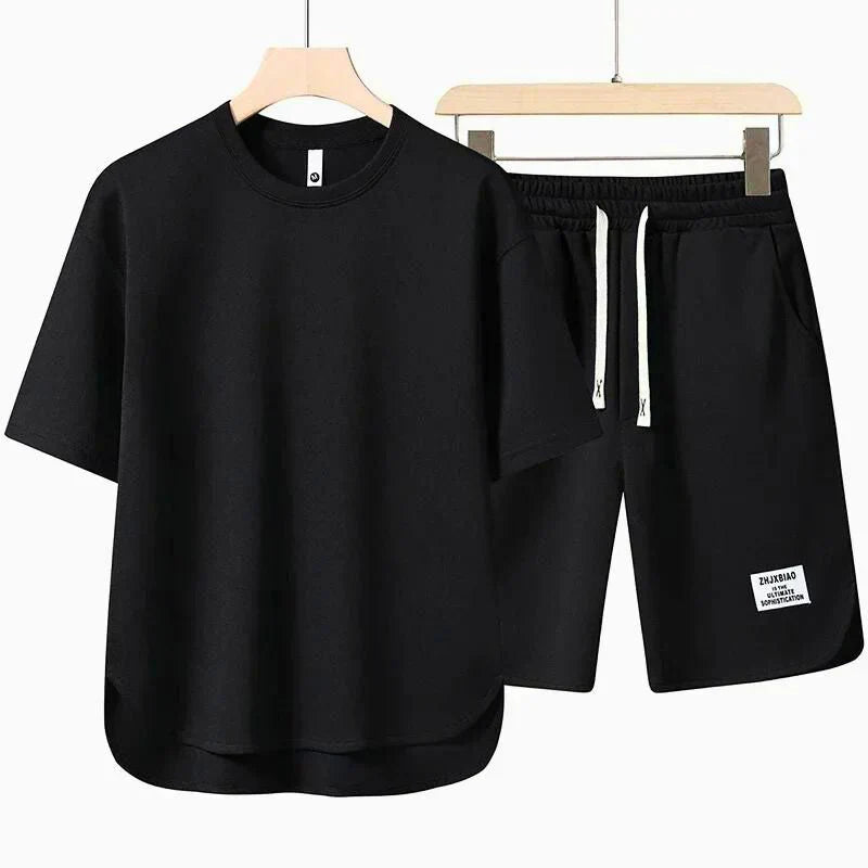Conjunto Casual de Dos Piezas para Hombre: Camiseta y Pantalones Cortos con Cintura Ajustable