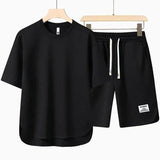 Conjunto Casual de Dos Piezas para Hombre: Camiseta y Pantalones Cortos con Cintura Ajustable