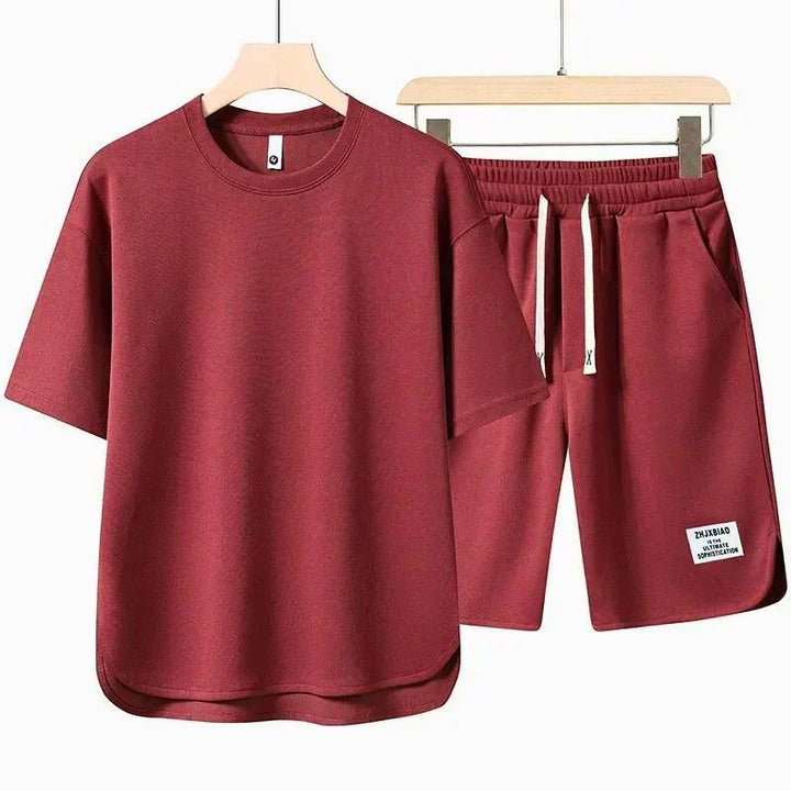 Conjunto Casual de Dos Piezas para Hombre: Camiseta y Pantalones Cortos con Cintura Ajustable