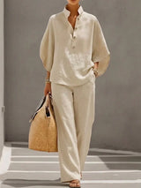 Maribel™ | Conjunto de lino con mangas murciélago y pantalón ancho