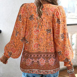 Celine - Blusa femenina de manga larga con cuello en V y estampado floral