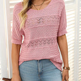 Carolina - Jersey de punto calado con cuello redondo y manga corta