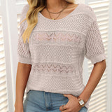 Carolina - Jersey de punto calado con cuello redondo y manga corta