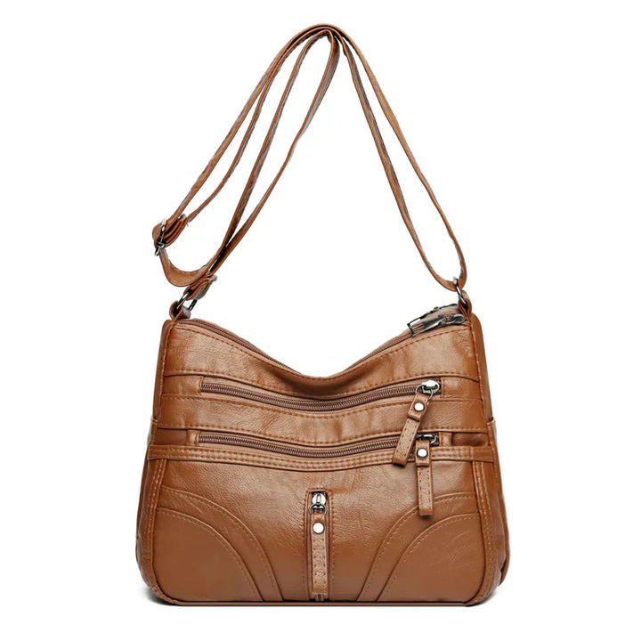 Clara - Bolso bandolera moderno con múltiples cremalleras y correa ajustable