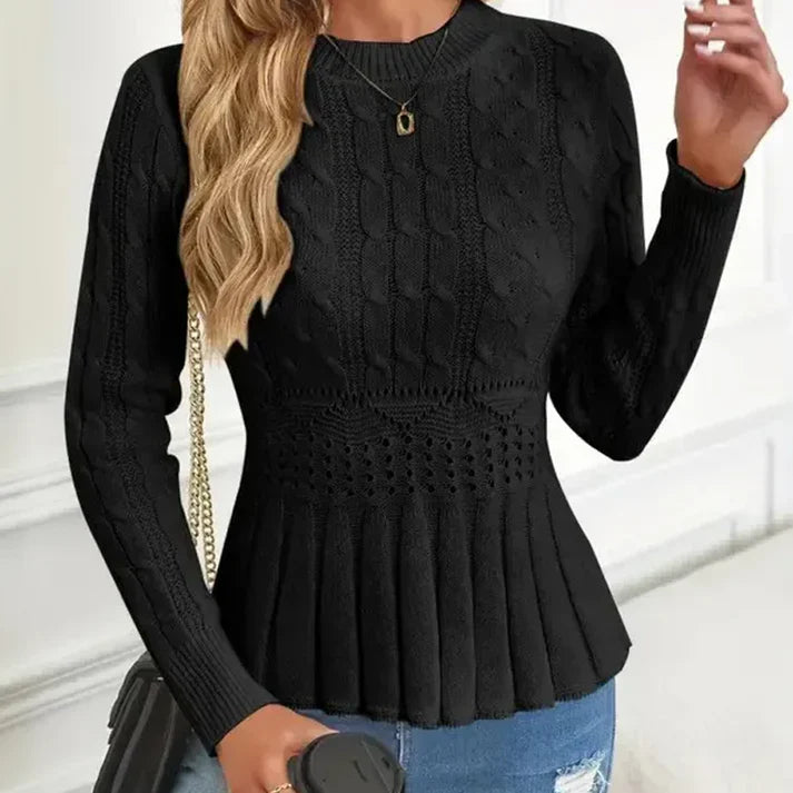 Inara - Jersey de mujer con cuello redondo y bajo peplum