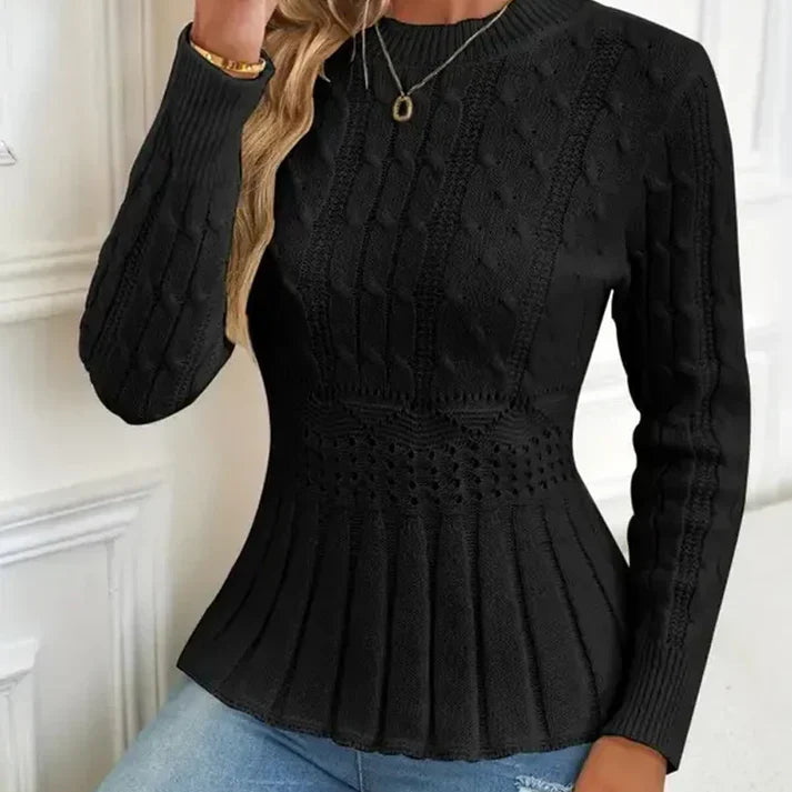Inara - Jersey de mujer con cuello redondo y bajo peplum