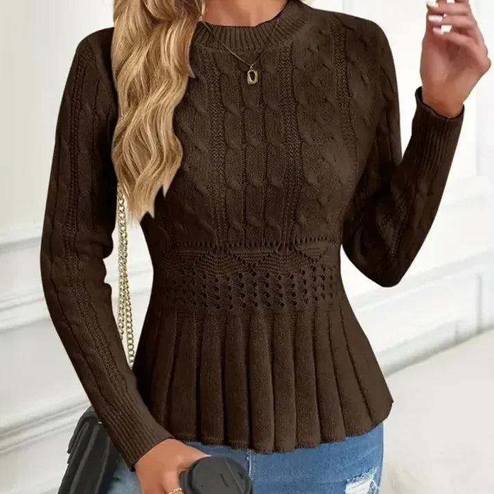 Inara - Jersey de mujer con cuello redondo y bajo peplum