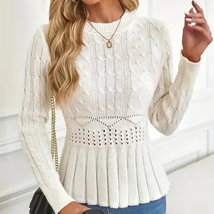 Inara - Jersey de mujer con cuello redondo y bajo peplum