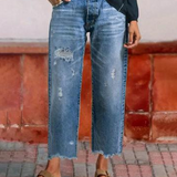 Vaqueros rectos cortos retro para mujer