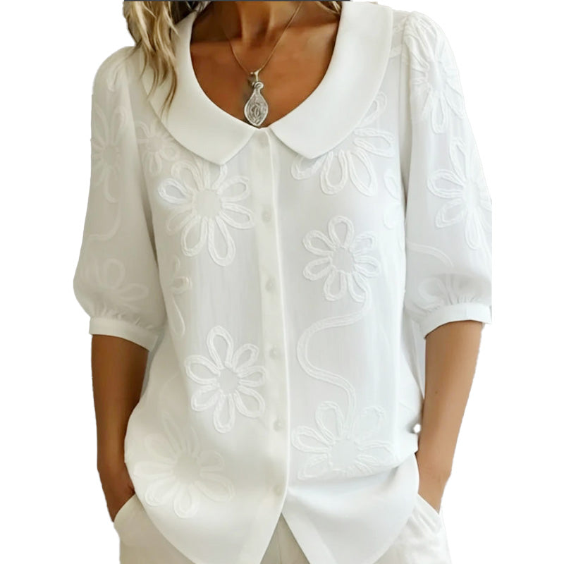 Camille | Camisa con cuello retro, con flores.