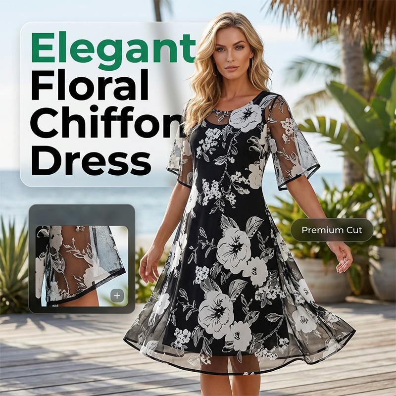 Ana&José™ | Elegante vestido de chifón para mujer con estampado floral