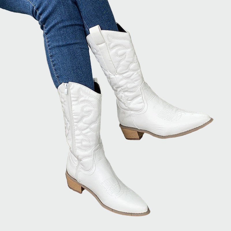 Estrella | Botines De Cowboy Metálicos En Rosa Con Bordado