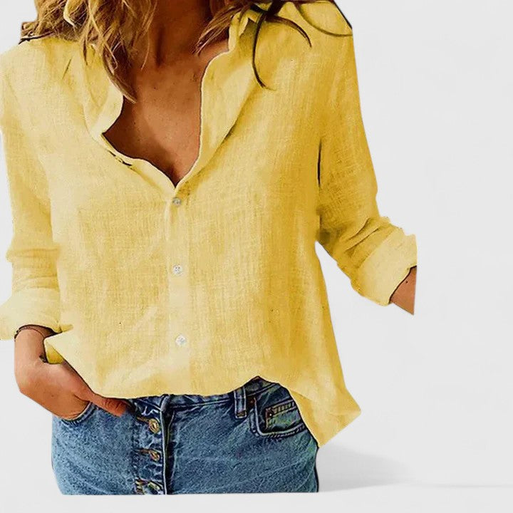 Ana&José™ | Camisa de lino con botones y cuello solapa para mujer